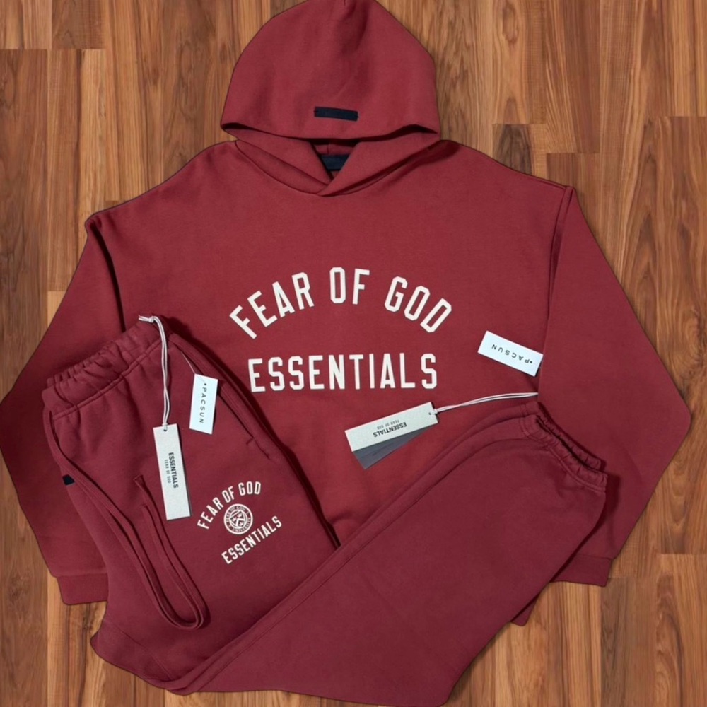 Fear of God Essentials Maroon Hoodie and Sweatpants Set in crimson NWT & in bags